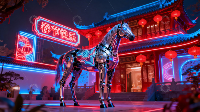 高清大图下载【趣麦麦图】科技马匹夜景建筑