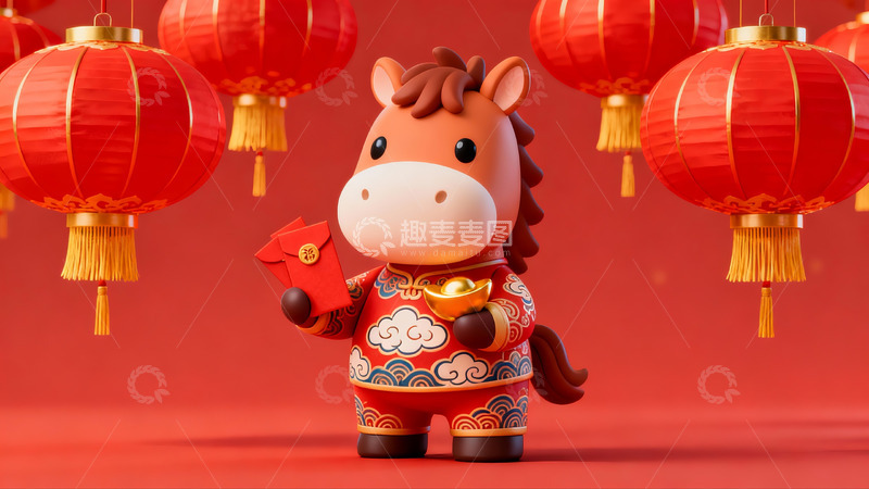 高清大图下载【趣麦麦图】卡通马年春节红灯笼装饰