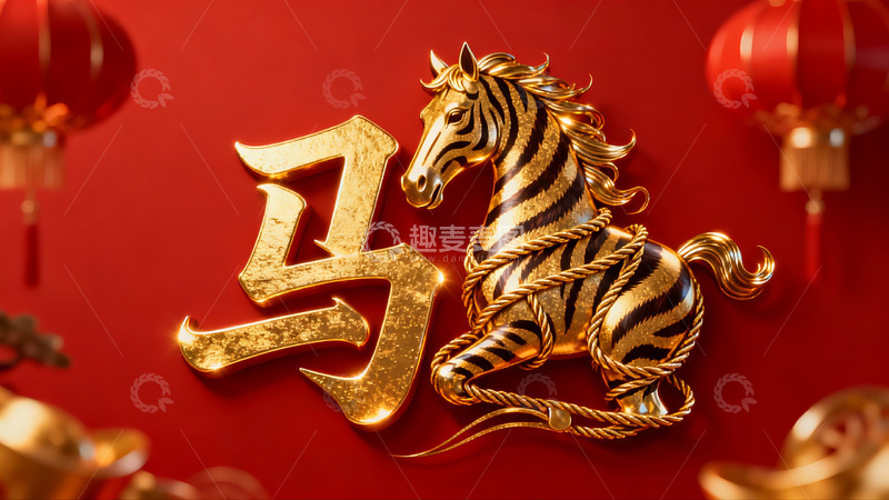 高清大图下载【趣麦麦图】金色马年生肖图案新年装饰