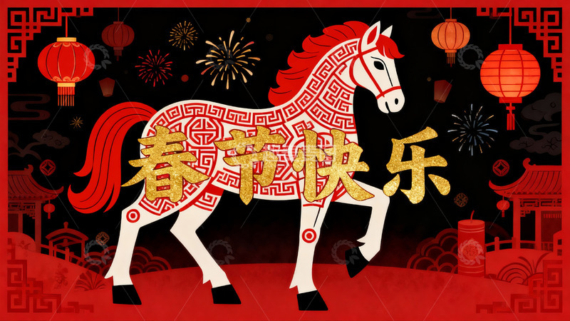 高清大图下载【趣麦麦图】春节马年剪纸艺术海报