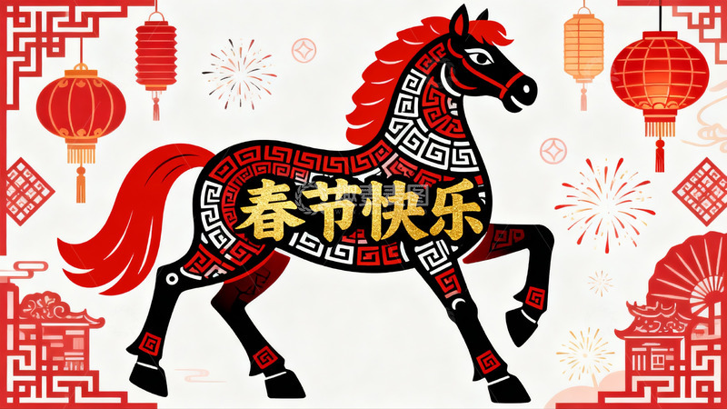 高清大图下载【趣麦麦图】春节马年剪纸艺术图案