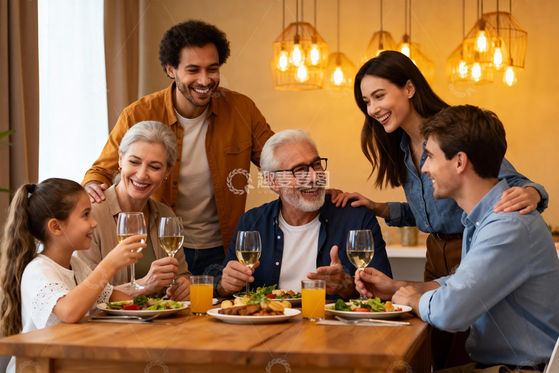 高清大图下载【趣麦麦图】三代同堂家庭聚餐其乐融融