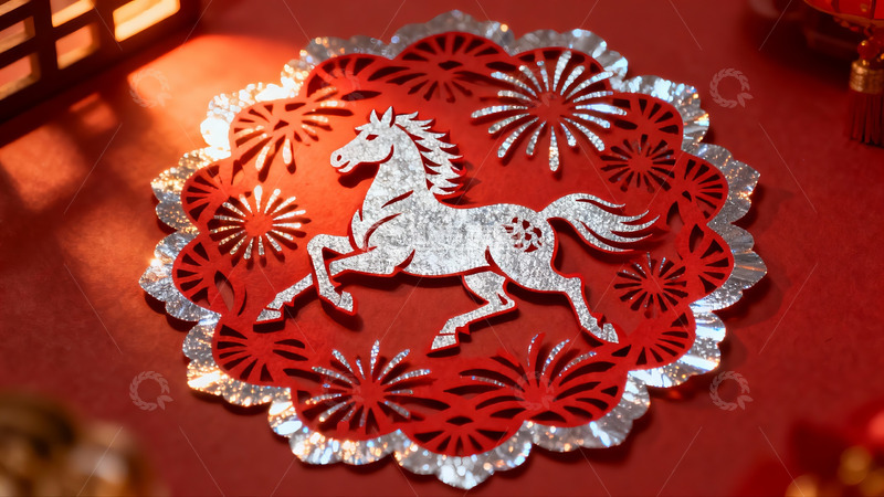 高清大图下载【趣麦麦图】红色剪纸马年装饰品