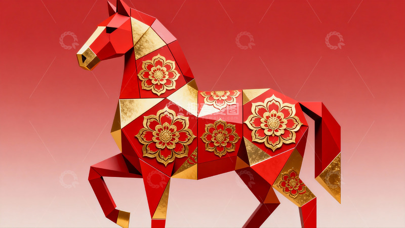 高清大图下载【趣麦麦图】红色几何马形艺术装饰品