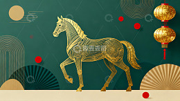 金色骏马灯笼装饰图案