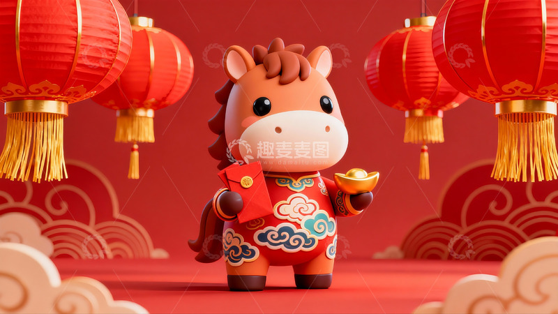 高清大图下载【趣麦麦图】卡通马年春节装饰形象