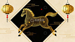 金色骏马与灯笼装饰图案