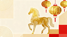 金色骏马与红灯笼装饰图案