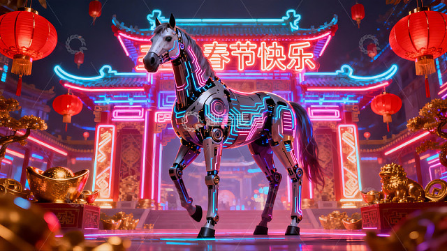 科技骏马迎新春夜景