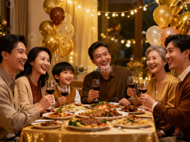 高清大图下载【趣麦麦图】温馨家庭聚餐欢庆时刻
