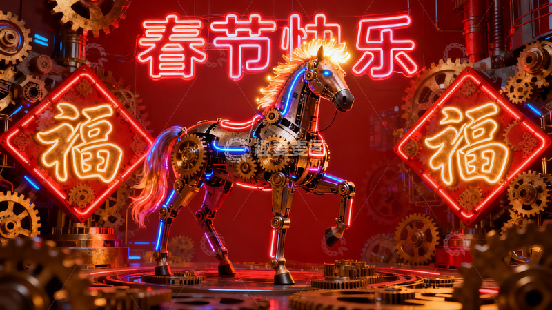高清大图下载【趣麦麦图】机械马迎新春创意设计