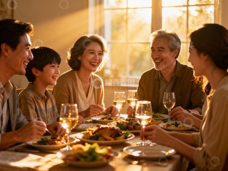 高清大图下载【趣麦麦图】温馨家庭聚餐共享美食