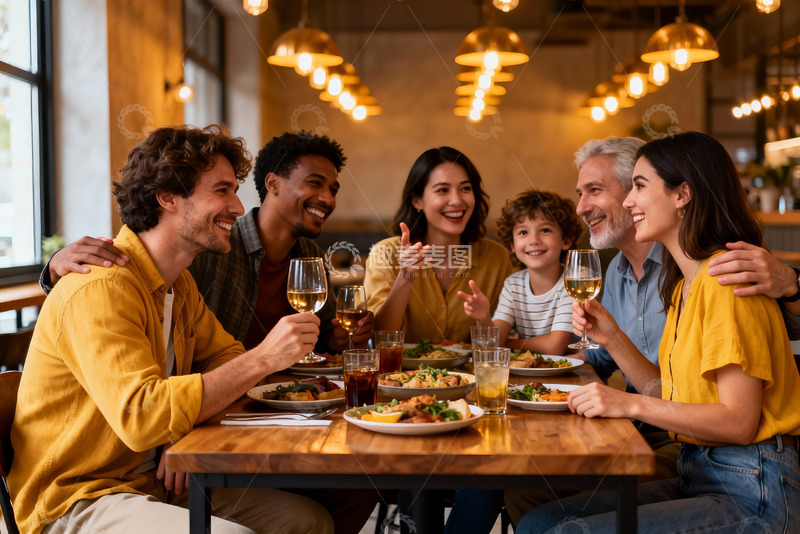 高清大图下载【趣麦麦图】家庭聚餐欢笑场景
