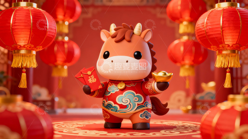 高清大图下载【趣麦麦图】卡通马年春节红灯笼装饰