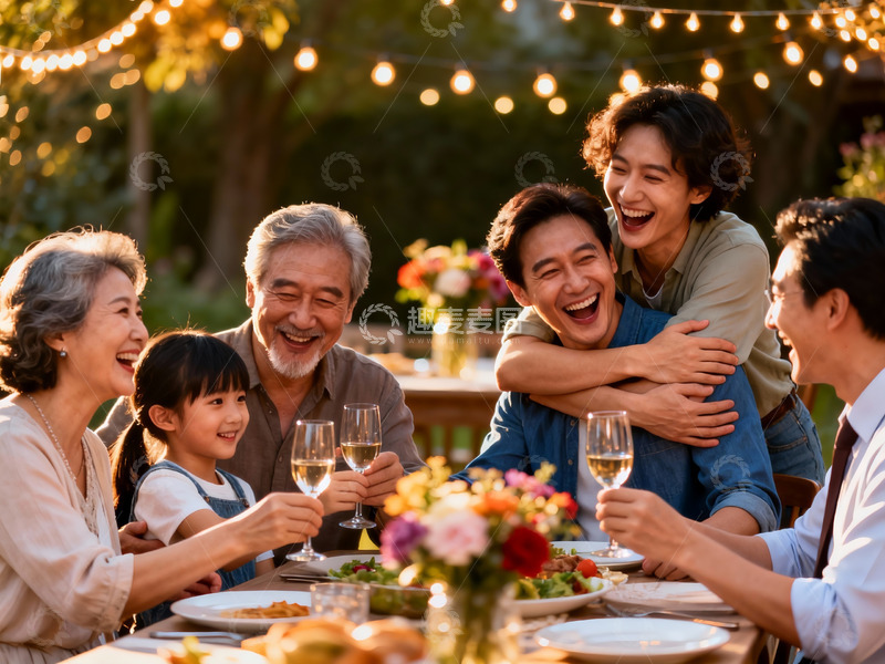 高清大图下载【趣麦麦图】温馨家庭户外聚餐欢笑场景
