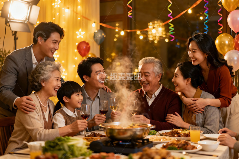 高清大图下载【趣麦麦图】温馨家庭聚餐欢庆时刻