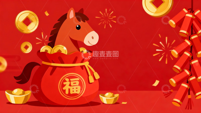 高清大图下载【趣麦麦图】红色福袋马年新年装饰图案