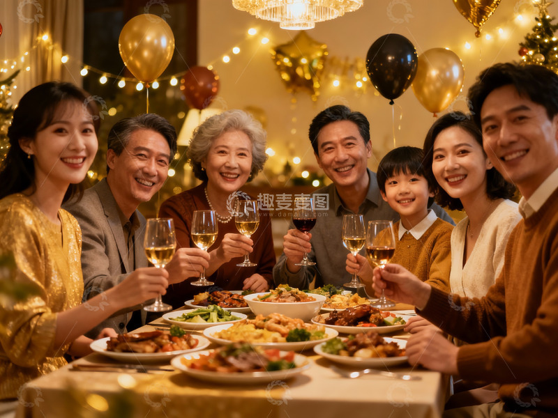 高清大图下载【趣麦麦图】家庭聚餐欢庆节日温馨场景