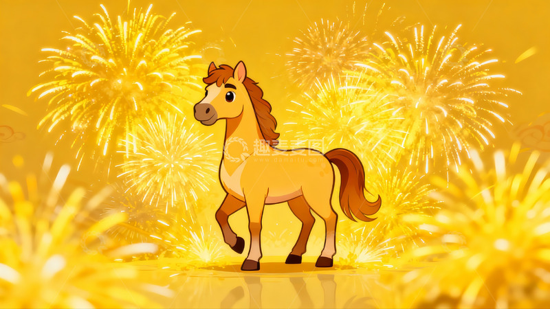 高清大图下载【趣麦麦图】卡通骏马烟花背景画面