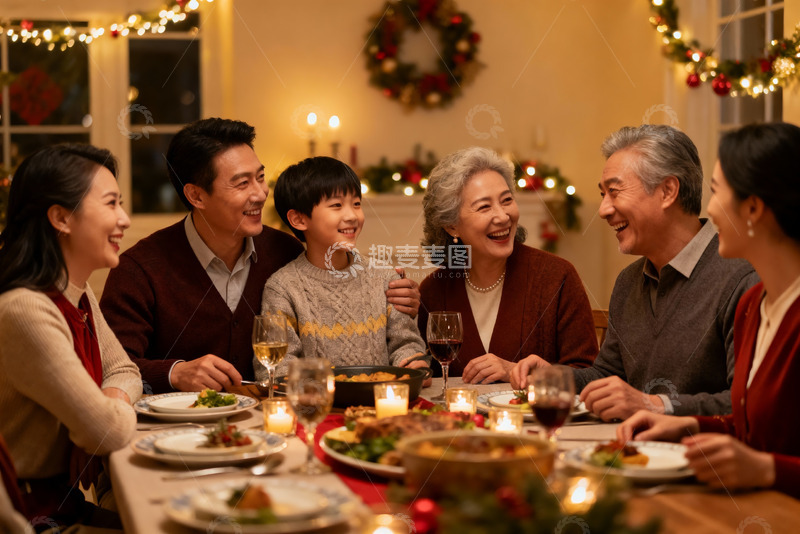 高清大图下载【趣麦麦图】温馨家庭圣诞聚餐场景
