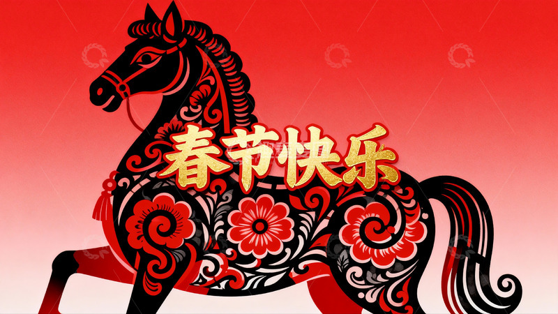 高清大图下载【趣麦麦图】春节剪纸马图案喜庆祥和