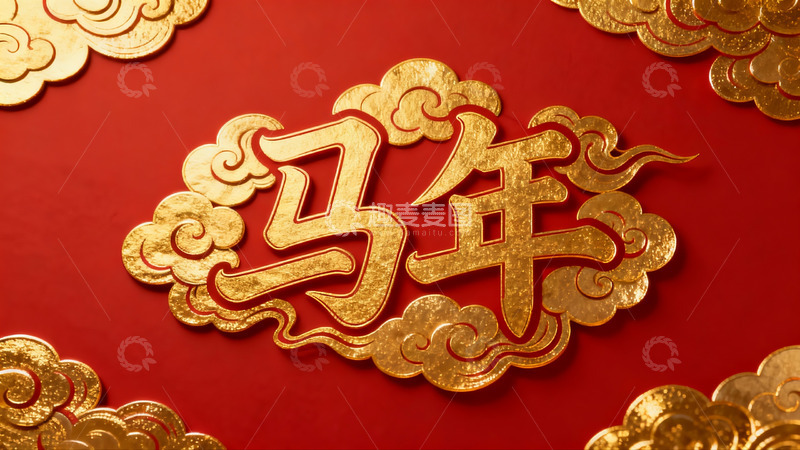 高清大图下载【趣麦麦图】红色背景金色马年字样装饰