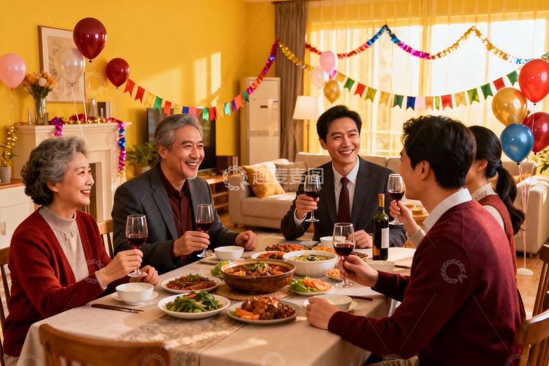 高清大图下载【趣麦麦图】家庭聚餐欢庆时刻