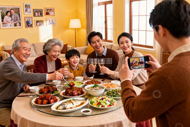 高清大图下载【趣麦麦图】家庭聚餐欢庆时刻
