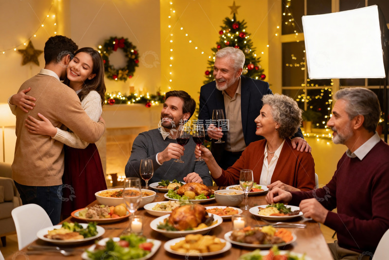 高清大图下载【趣麦麦图】圣诞家庭聚餐温馨拥抱