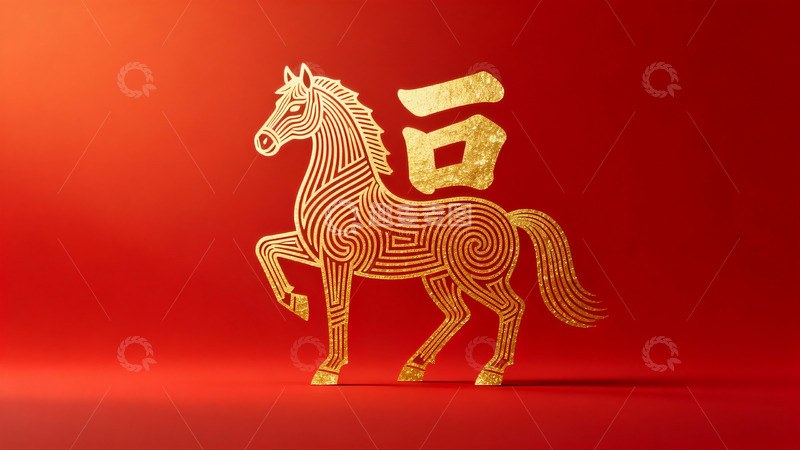 高清大图下载【趣麦麦图】金色马年剪纸艺术图案