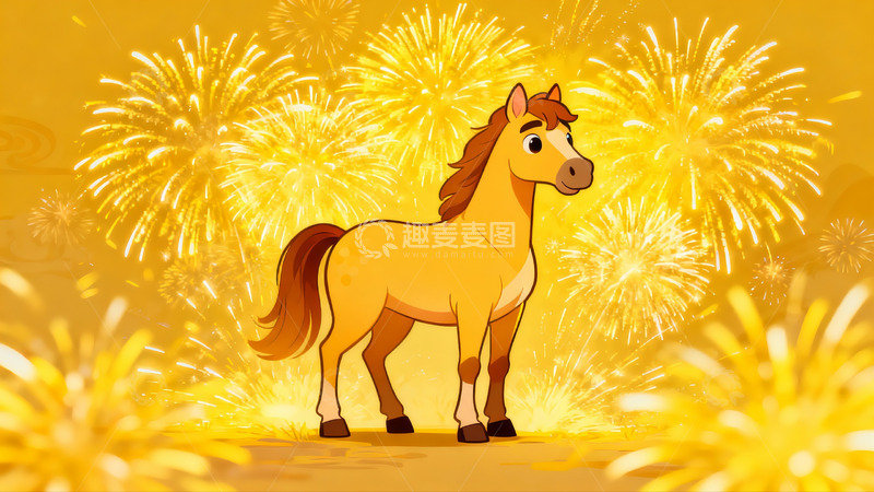 高清大图下载【趣麦麦图】卡通马匹烟花背景画面
