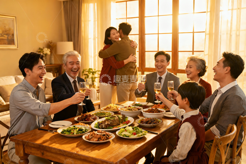 高清大图下载【趣麦麦图】家庭聚餐欢庆团圆时刻