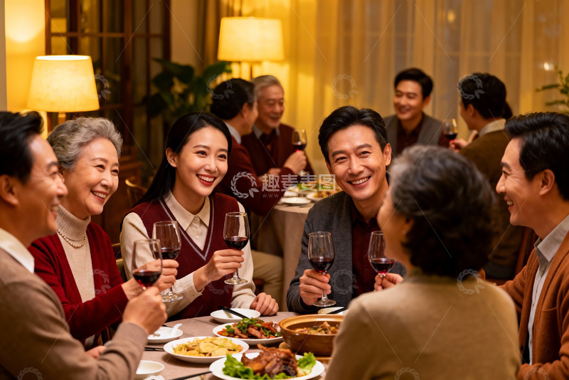 高清大图下载【趣麦麦图】温馨家庭聚餐欢笑共享美好时光