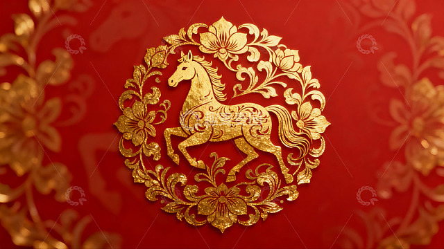 金色骏马剪纸艺术图案
