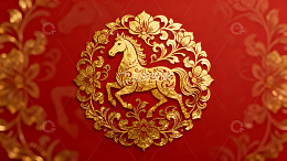 金色骏马剪纸艺术图案