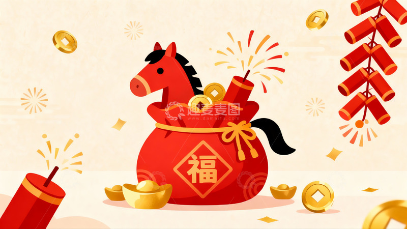 高清大图下载【趣麦麦图】春节红包马年烟花金元宝