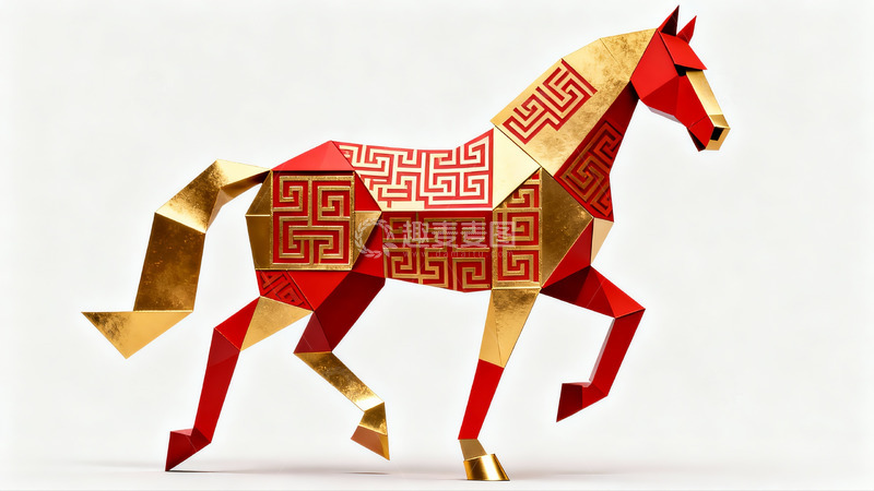 高清大图下载【趣麦麦图】红金折纸马艺术作品