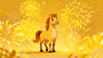 卡通马烟花背景庆祝画面