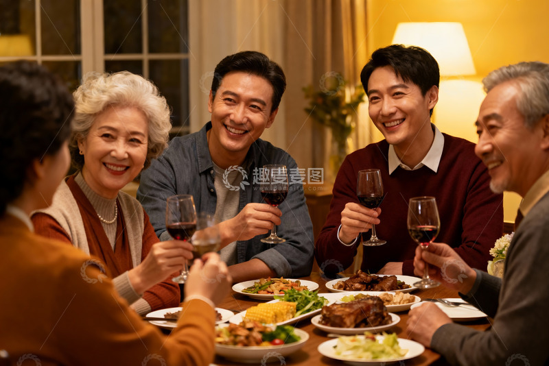高清大图下载【趣麦麦图】三代同堂家庭聚餐温馨时刻