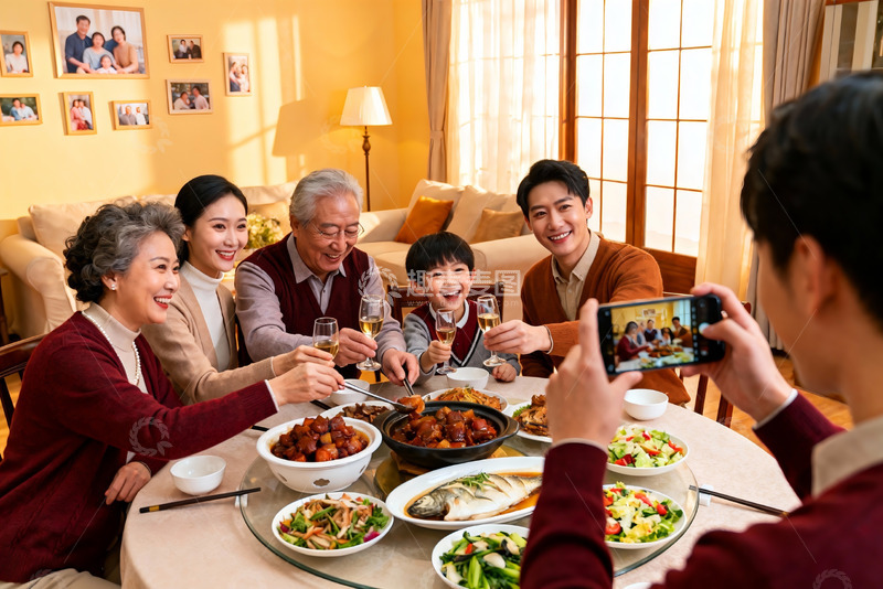 高清大图下载【趣麦麦图】家庭聚餐欢庆时刻