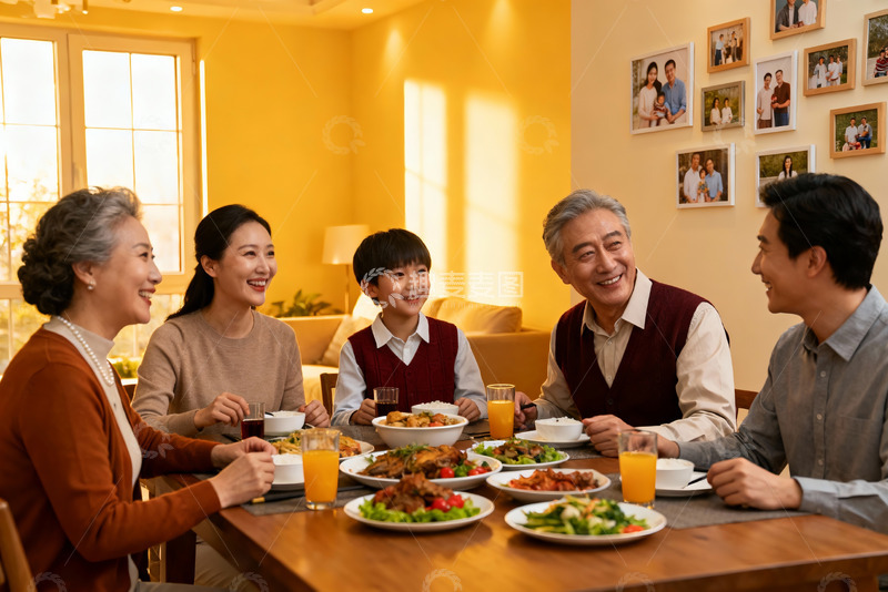 高清大图下载【趣麦麦图】三代同堂家庭聚餐温馨场景