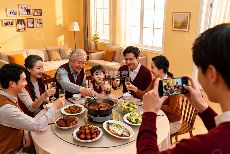 高清大图下载【趣麦麦图】家庭聚餐欢庆时刻