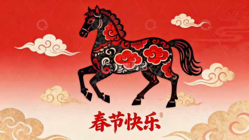 高清大图下载【趣麦麦图】春节剪纸马图案寓意吉祥