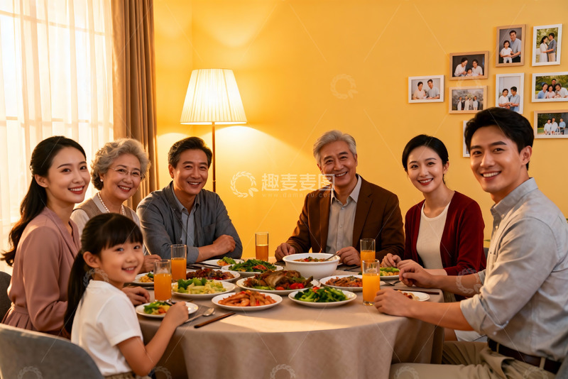 高清大图下载【趣麦麦图】三代同堂家庭聚餐温馨场景