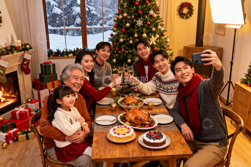 高清大图下载【趣麦麦图】圣诞家庭聚餐温馨合影