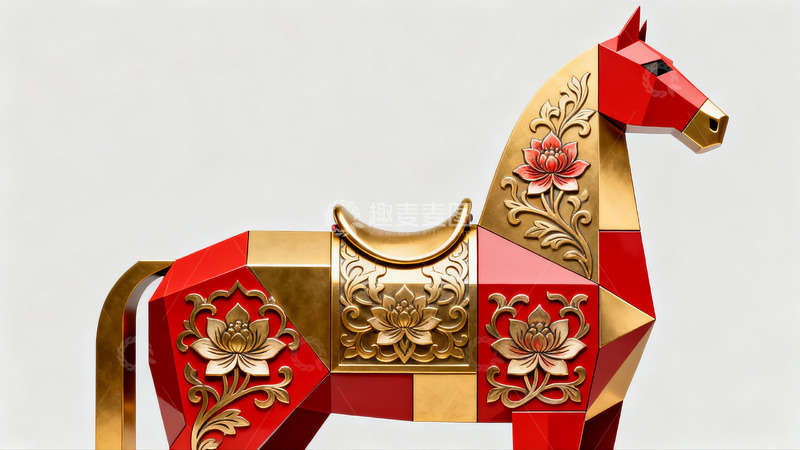 高清大图下载【趣麦麦图】红金相间的莲花马雕塑