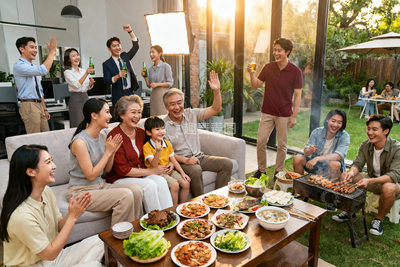 高清大图下载【趣麦麦图】家庭户外聚会欢庆场景