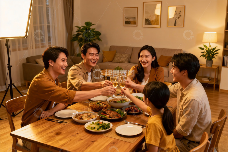 高清大图下载【趣麦麦图】温馨家庭聚餐欢庆时刻