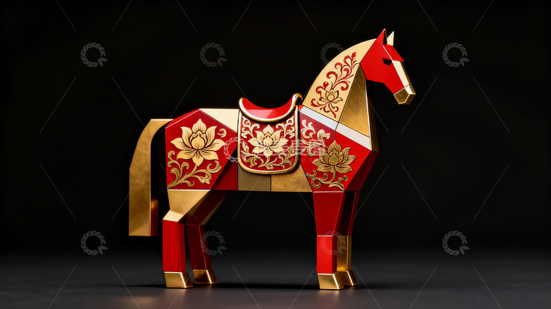 高清大图下载【趣麦麦图】红金相间的立体马雕塑