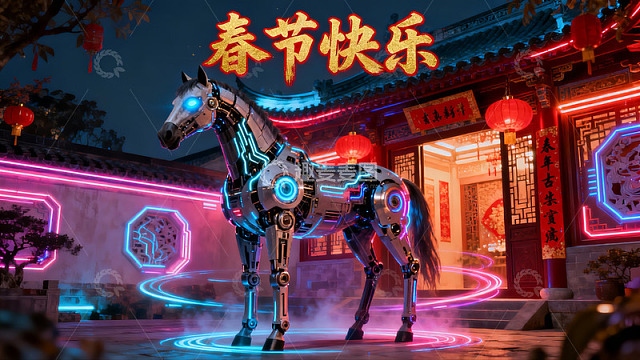 科技骏马迎新春夜景